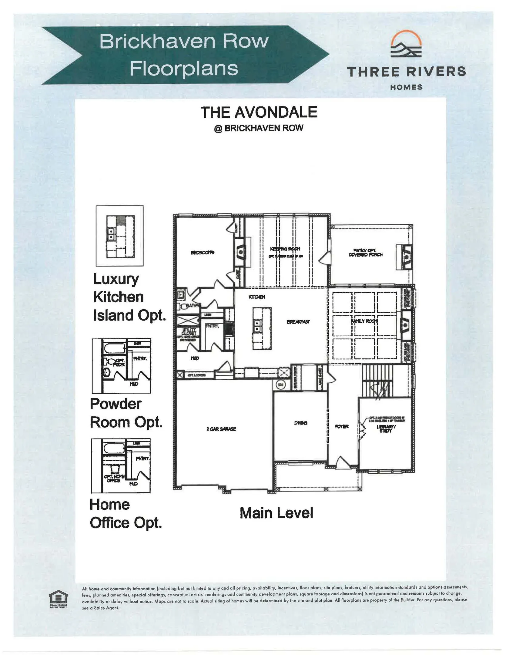 The Avondale Floor Plans Main Level with Options