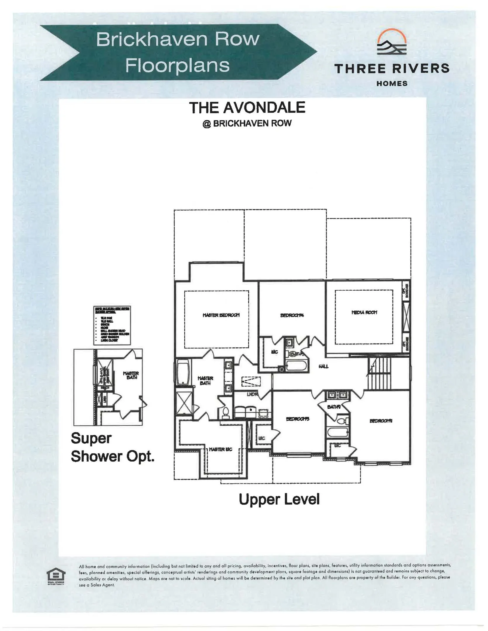 The Avondale Floor Plans Upper Level Super Shower Option