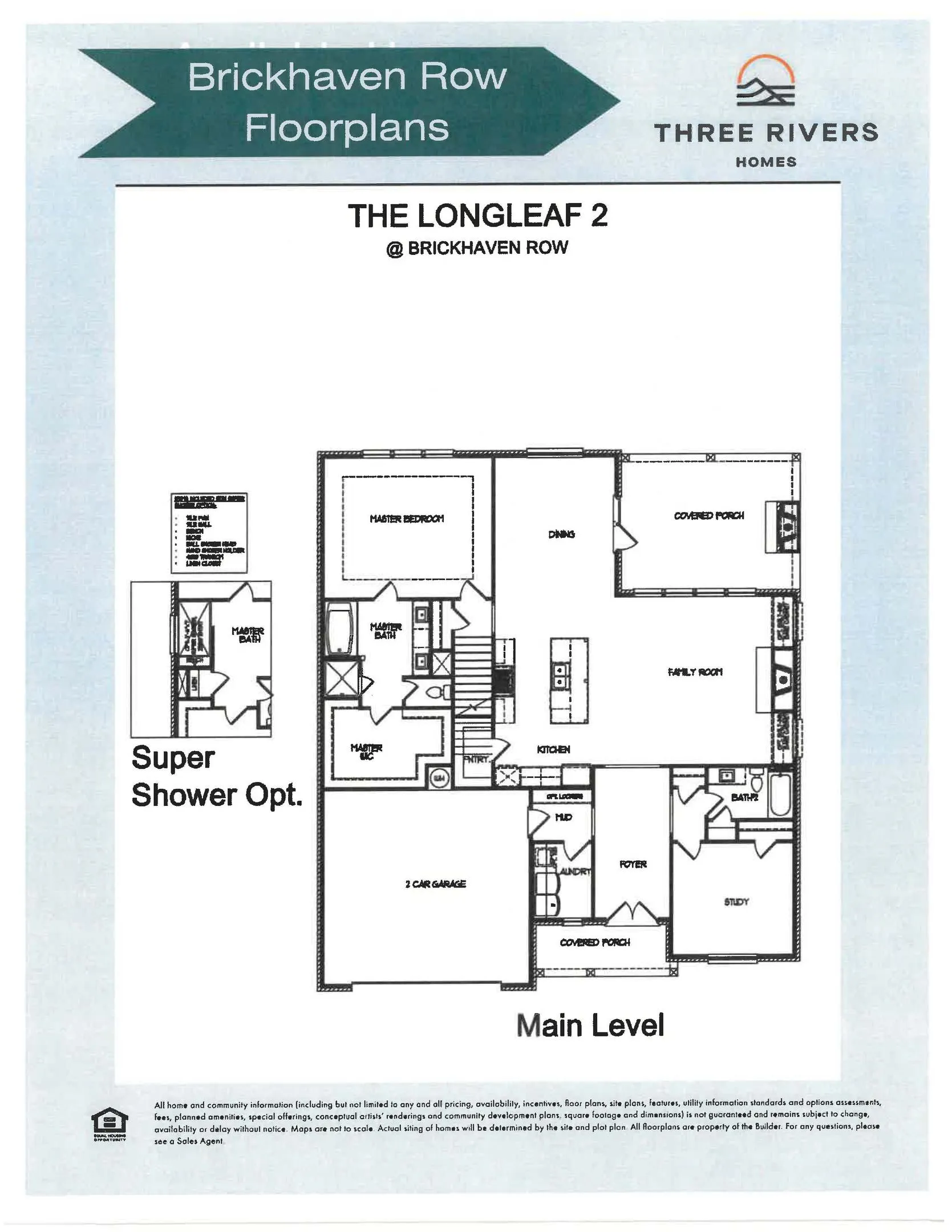 The Longleaf 2 Floor Plans Main Level-Super Shower Option