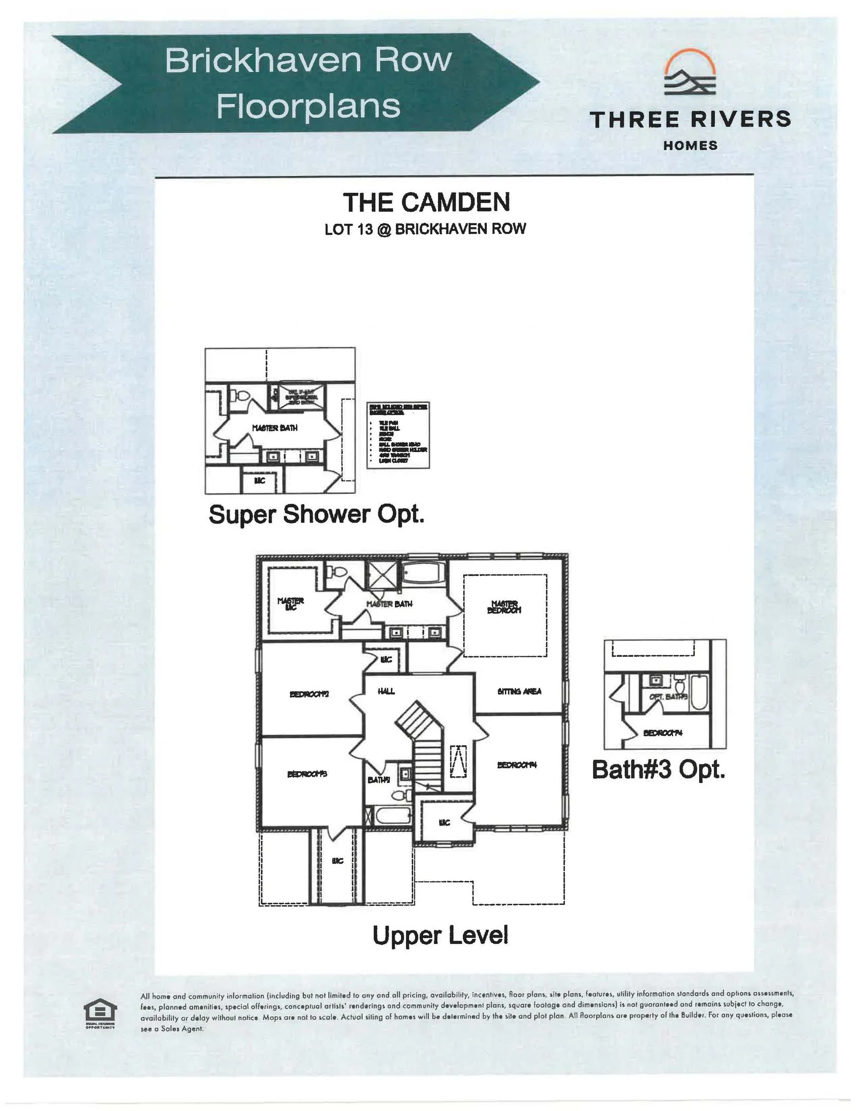 The Camden BR floor Plans Upper Level With Options