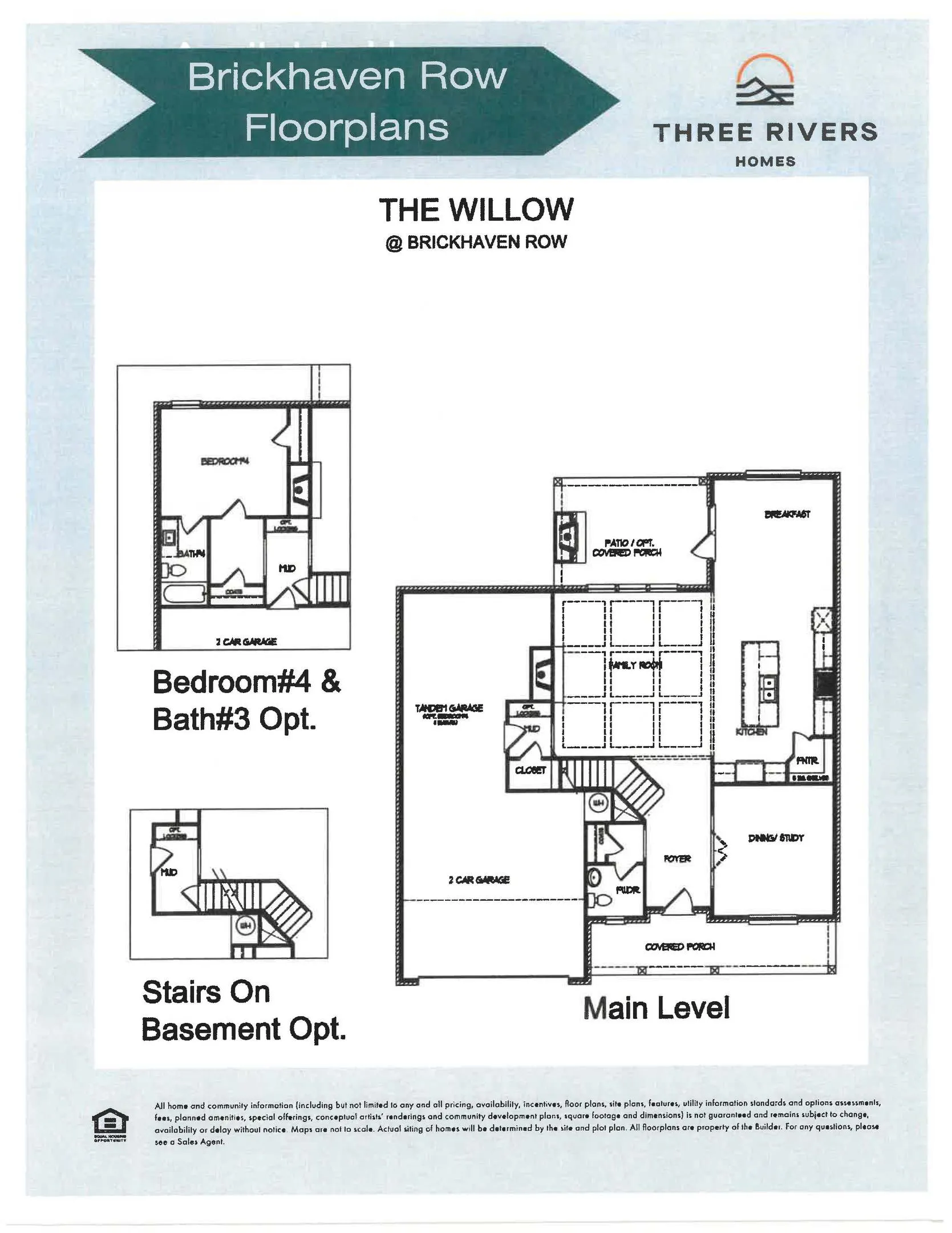 The Willow Floor Plans Main Level With Options